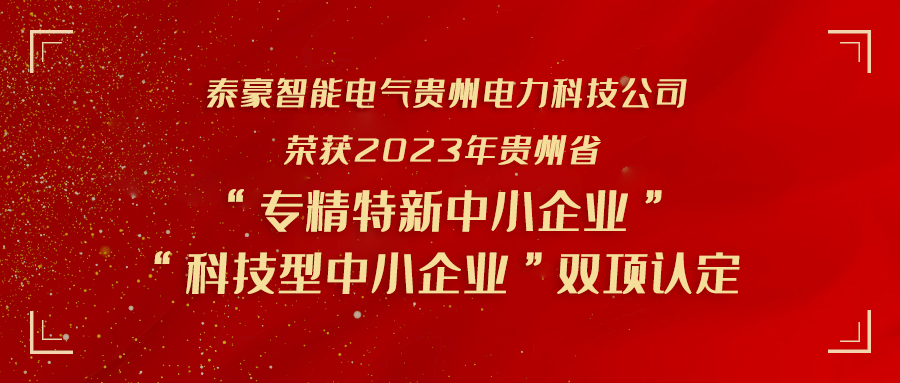 實(shí)力加冕！泰豪智能電氣貴州電力科技公司榮獲貴州省“專精特新中小企業(yè)”“科技型中小企業(yè)” 雙項(xiàng)認(rèn)定